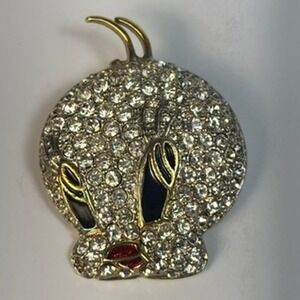 Looney Tunes Tweety Bird Brooch Gold Tone Clear Rhinestone Enamel Pin